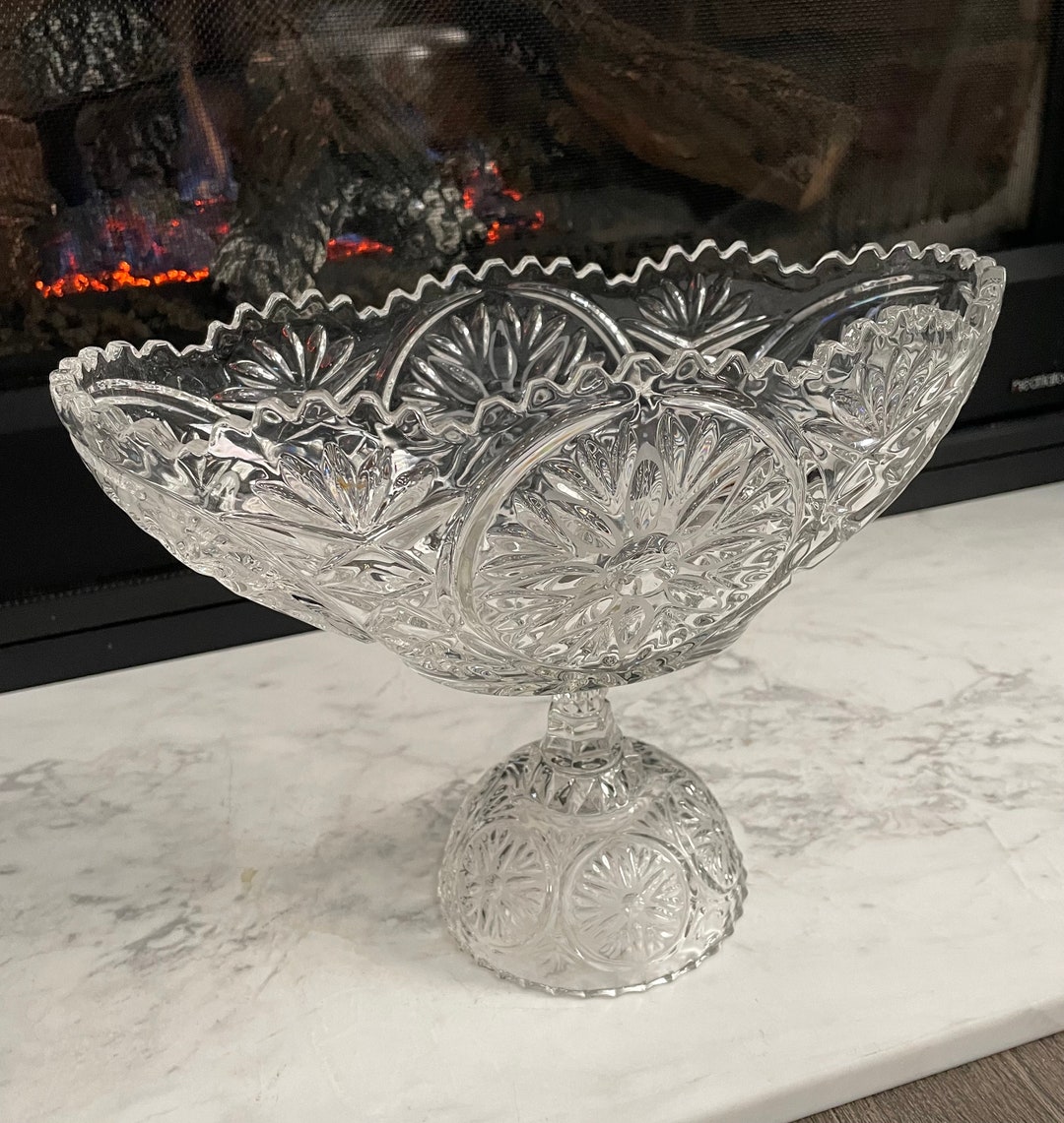 Kristal Zajecar Oval Pedestal Centerpiece Compote Crystal Fruit