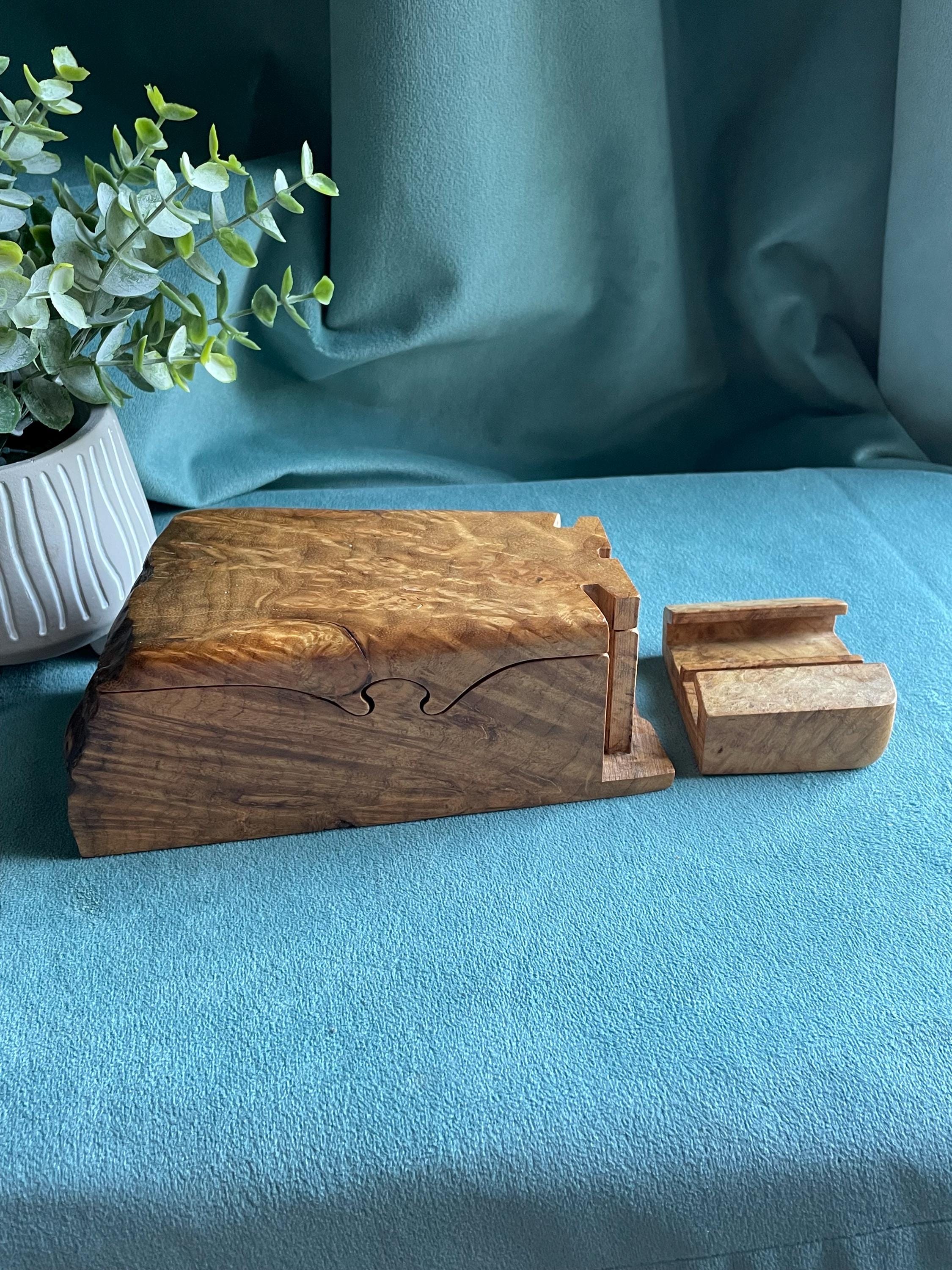Vintage Richard Rothbard Burl Wood Puzzle Box: Live Edge Jewelry