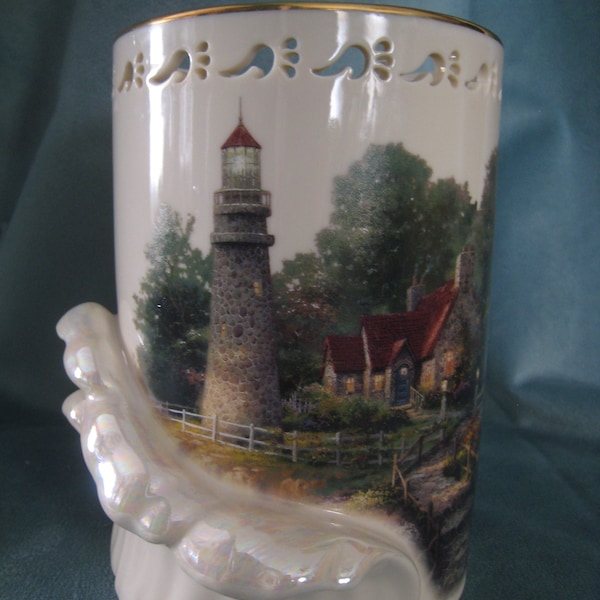 Thomas Kinkade Lenox "The Light of Peace" Lighthouse Porcelain Votive Holder