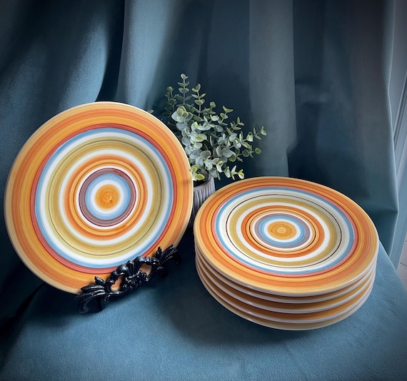 Pier 1 Siena Stripe Earthenware Salad Plates - Set of 6, Made in Italy