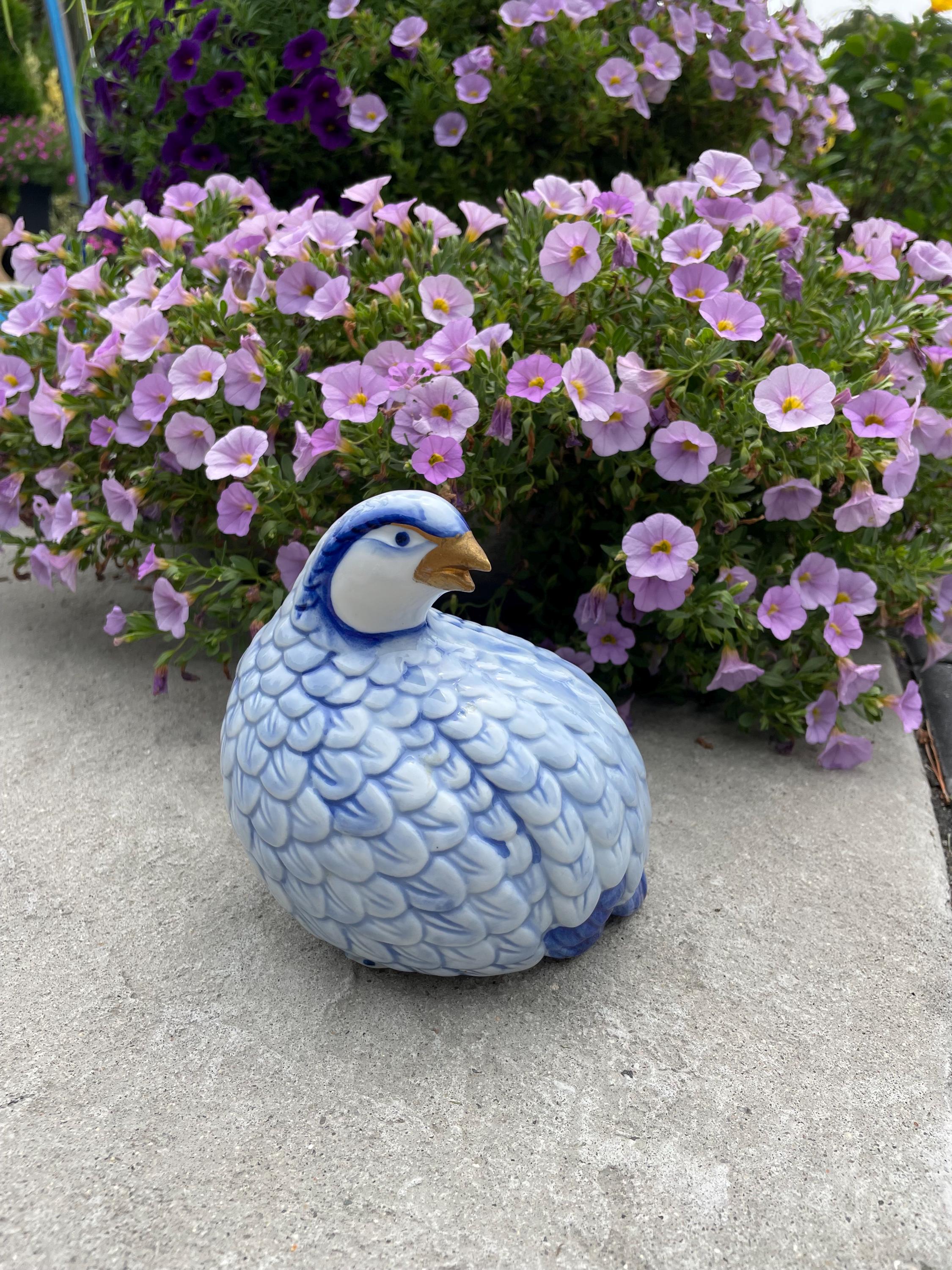 Andrea by Sadek Japanese Cobalt Blue and White Porcelain Quail