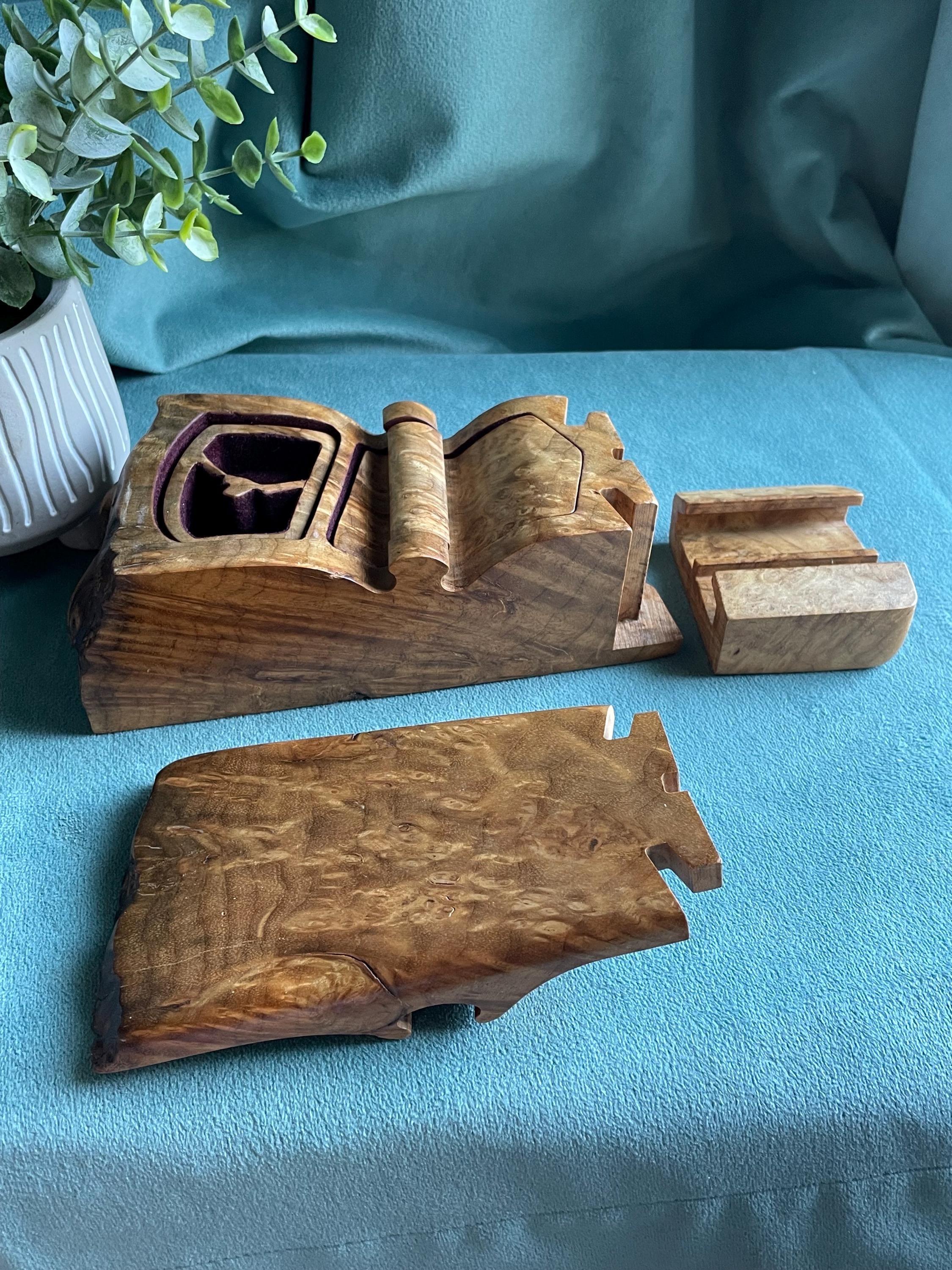 Richard Rothbard パズルボックス ヴィンテージ 木工細工 置物 Vintage Richard Rothbard Burl Wood Puzzle Box: Live Edge Jewelry