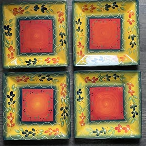 Corsica La Province Hand Painted Autumn Colors Ceramic Square Dinner Plates Set of 4