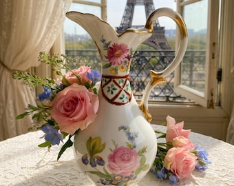Vintage Paris Royal Peint a La Main Floral Porcelain Small Ewer