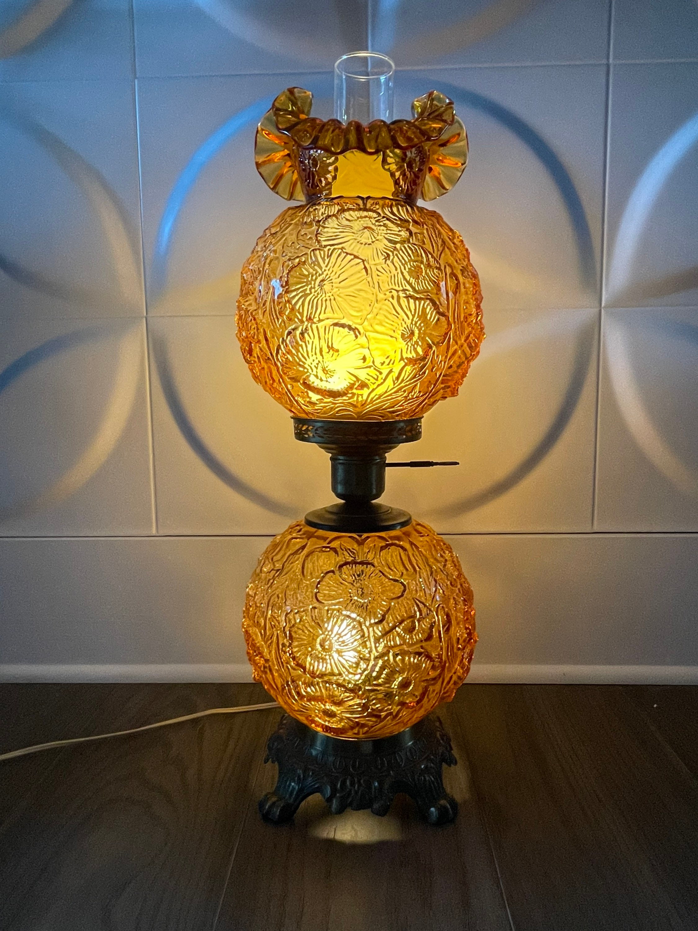 Amber glass hurricane lamp outlet
