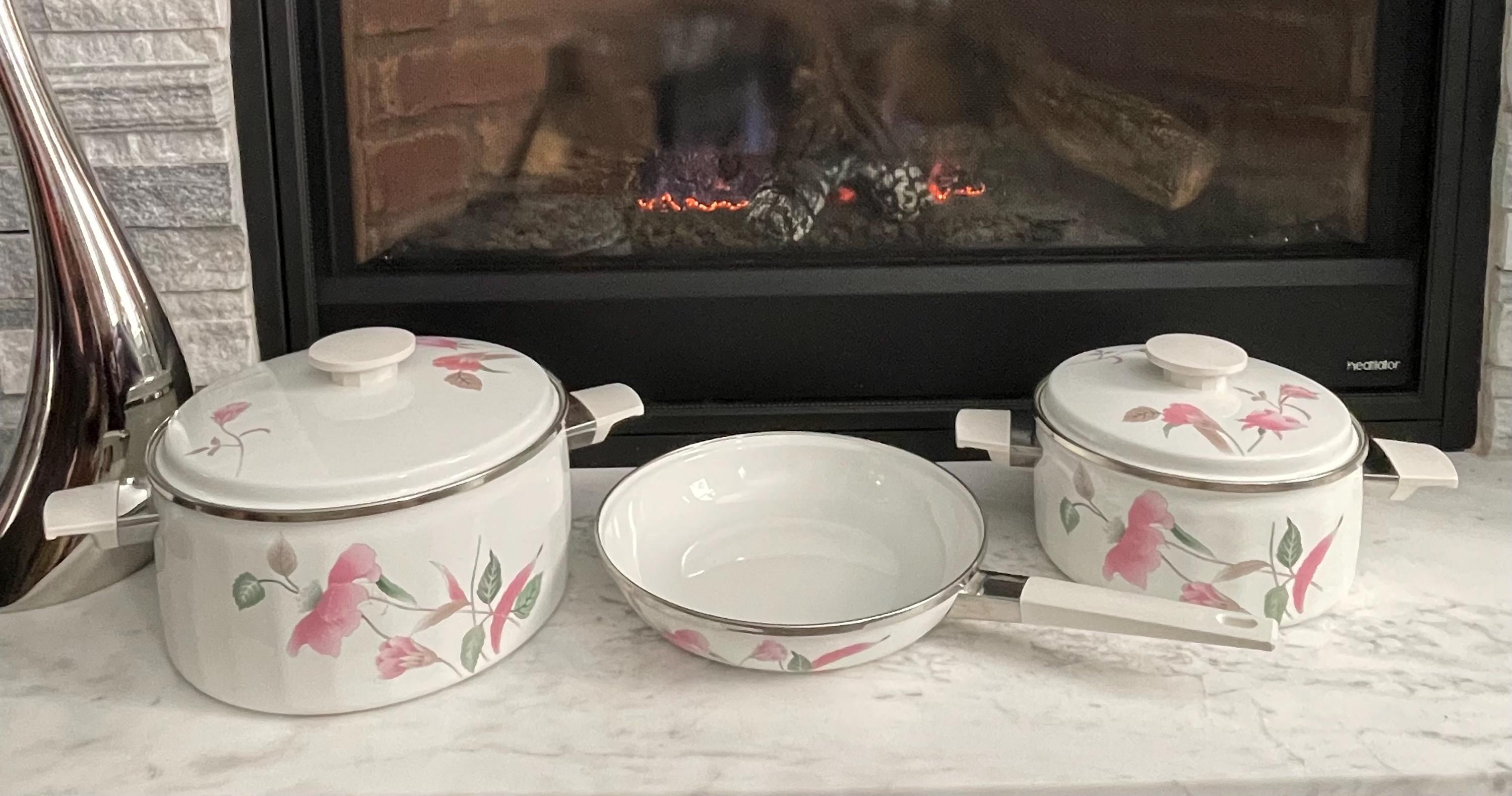 Vintage Mikasa Silk Flowers Enameled Cookware Set - Made in Japan