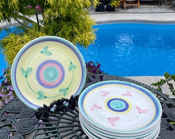 Caleca Italy Hand-Painted Ceramic Plates - Pastel Carousel Design, Set of 6