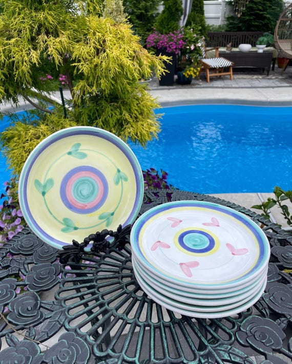 ヴィンテージ CALECA カレカ 5点セット (大皿3/パスタ皿2) イタリア Caleca Italy Hand-painted Ceramic Plates Carousel Design Salad or