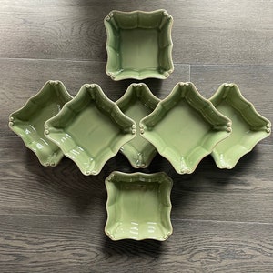 Vintage Casafina Casa Stone Vintage Port Green Square Soup or Cereal Bowls Portugal Set of 7
