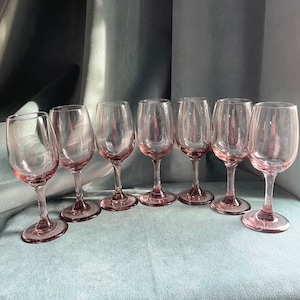 Vintage Libbey Plum Pink Wine Glasses Set of 7