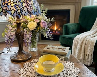 Coalport England Yellow and Floral Bouquet Bone China Teacup and Saucer