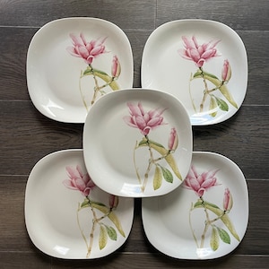 Vintage Thomson Pottery Magnolia Ceramic Dinner Plates Set of 5