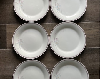 Noritake Japan Malverne Watercolor Orchid Porcelain Dinner Plates Set of 6