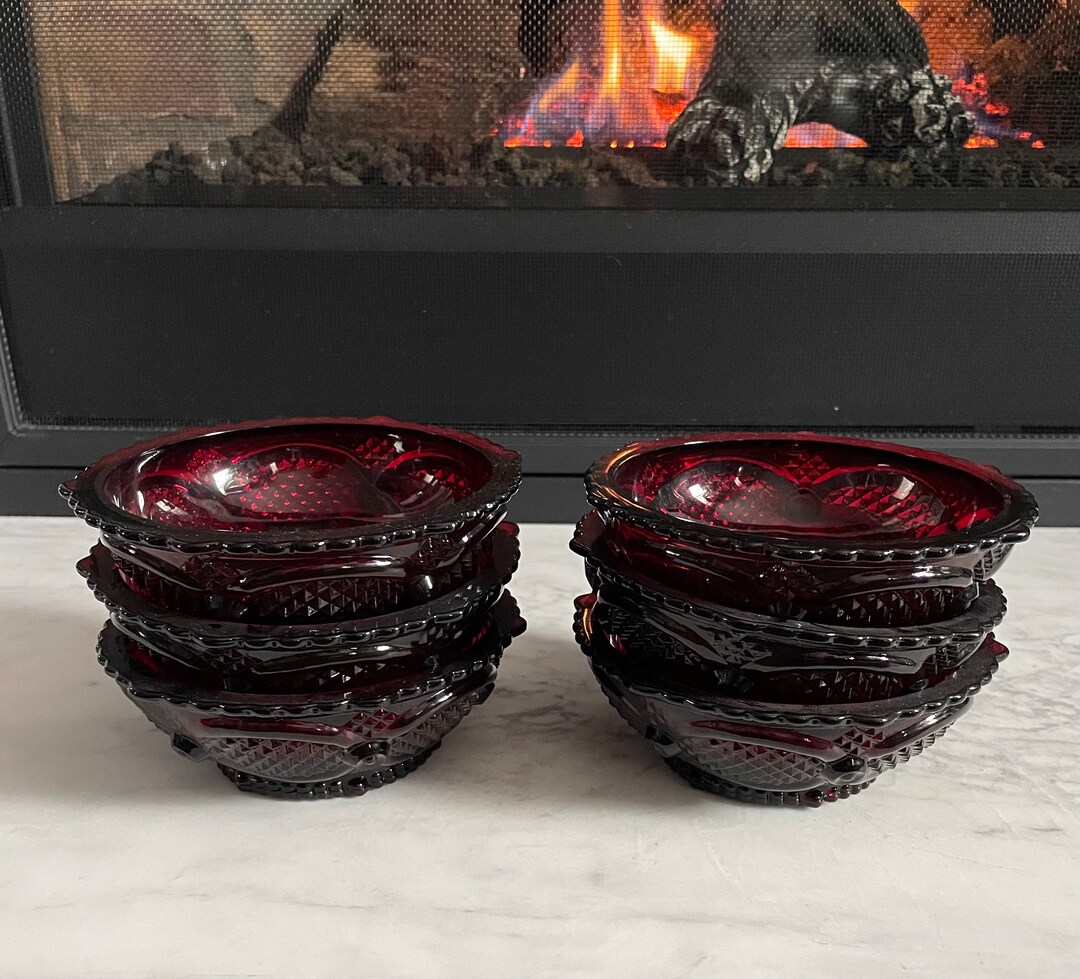 Vintage Avon Cape Cod 1876 Ruby Red Transparent Pressed Glass Berry or ...