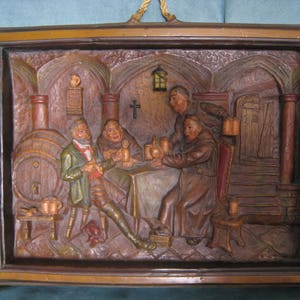 Vintage Gunter Kerzen Wax Picture Pub Scene Monks Made in Western Germany Rare
