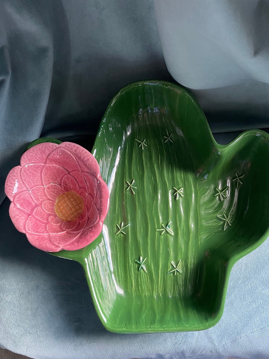 Vintage Treasure Craft Mid Century Cactus Ceramic Chip and Dip Etsy