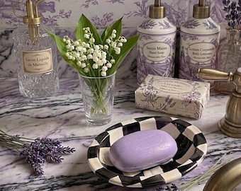 MacKenzie-Childs Courtly Check Enameled Stainless Steel Soap Dish