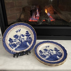 Vintage Royal Doulton The Majestic Collection Booths Real Old Willow Bone China Dinner Plates England Set of 5