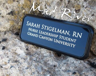 3 x 1 Personalized Laser Engraved Name Tag with Black Frame, MAGNET BACK