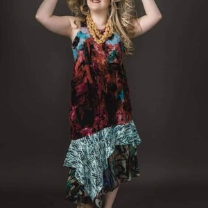 Watercolour Print Silk Shiftdress with Asymmetric Ruffle Hem