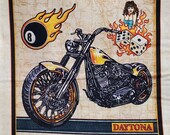 100 cotton Quilting fabric panel approx 24 quot x44 quot Motorcycle biker Honda Yamaha Kawasaki HD Harley-Davidson. 8 different 9.5 quot squares