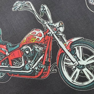 100% cotton Quilting fabric priced by 1/2 yard  motorcycle cruiser HD Harley Davidson Honda Kawasaki Yamaha Suzuki , black. Larger print