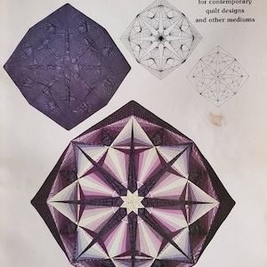May include: A book titled "MANDALA" for contemporary quilt designs and other mediums. The book cover features a purple and white geometric mandala design.