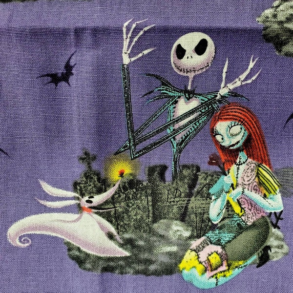 100% cotton Quilting fabric, sold by the 1/2 yard increment, Jack Skelington, Nightmare Before  Christmas.  Plum purple.