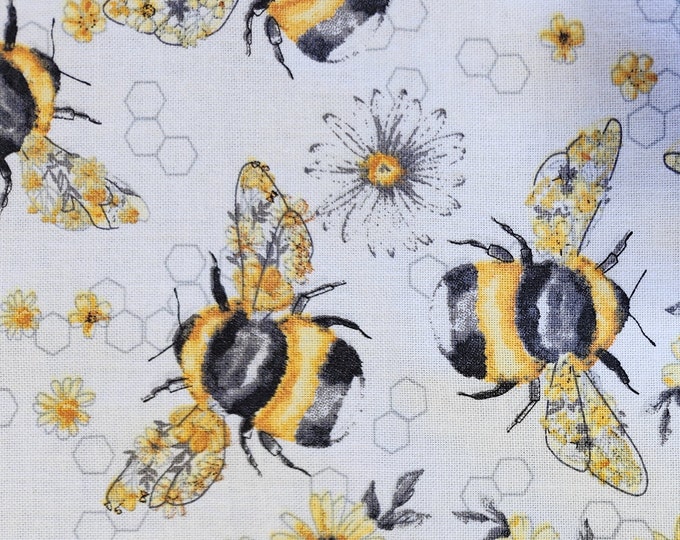 100 Cotton Quilting Fabric Precut FAT 1/4 Yard, Bumblebee Bees Bumble