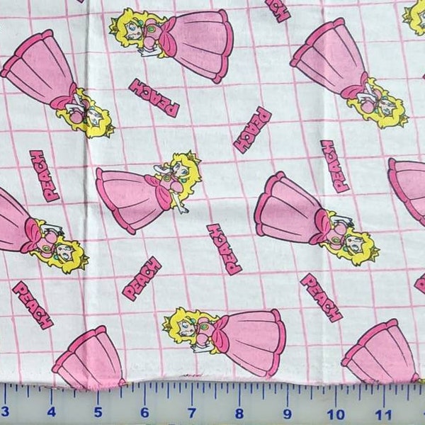 100% cotton Quilting fabric Pre-cut FAT 1/4 yard, Super Mario pink Princess Peach tossed all over white background