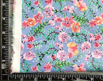 100% cotton fabric  Estate find,  2 yards x 44", deep sky blue background with flowers floral leaves leaf allover botanical.