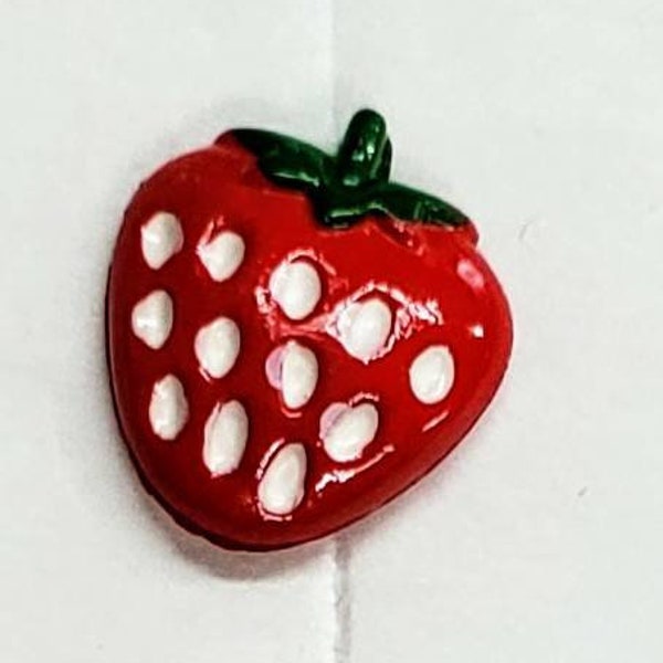 Strawberry strawberries leaf leaves. Wonderful detail. 3 different style buttons per pack. Fun shank button. Aprox. 3/4" tall. So cute