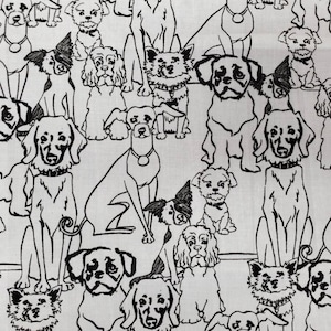 100% cotton fabric. Pre-cut FAT quarter 1/4.  Black and white line are dogs, doggies, puppies and k-9.