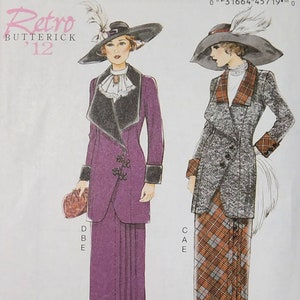 Butterick pattern. #B6108 E5, sizes (14- 16- 18- 20- 22) mid length coat, ruffled bib, full length pencil skirt