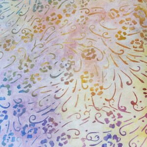 100% cotton Quilting fabric by the 1/2 yard cut upon order. yard, Hand dye, batik, watercolor,  soft rainbow colors, small flowers vines
