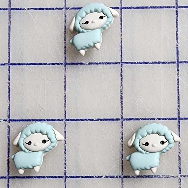 Colorful fun blue baby lamb sheep.  Nice detail.  3 Fun  shanked shank buttons,  scrap book.  Just too cute. 3D