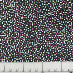 100% cotton Quilting fabric. PRICED by the 1/2 yard & cut on order. Dots dot and more dots Black with purple blue green pink Small print image 2