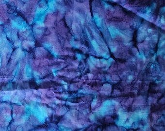 100% cotton Quilting fabric by the 1/2 yard, cut to order.  Hand dye, batik, watercolor, deep rich bright blue purple crinkle look.