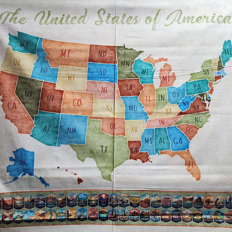 Usa Map Fabric Panel - Etsy