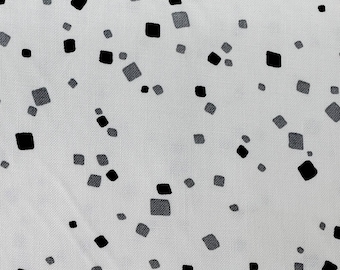 White background with shades of grey gray multi size cubes squares. quilting fabric 100% cotton.   Priced by 1/2 yard, cut on order