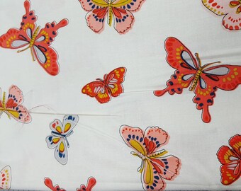 One (1) pre-cut FAT Quarter.  100% cotton Quilting fabric, Dainty butterflies orange yellow peach grey on cream white background