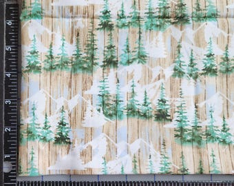 Pre-Cut PLEASE read description 100% cotton quilting fabric. PRICED by the 1/2 yard. trees, tree mountain mountains. Cream, green, white