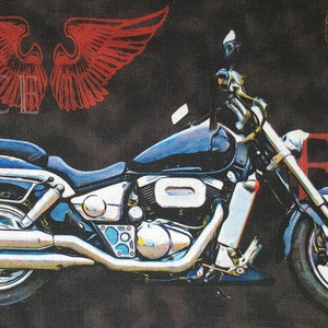 Motorcycle  cruiser Harley Davidson Honda Kawasaki Yamaha Suzuki Digital print David Text. Sold by the 1/2 yard 100% cotton Quilting fabric,