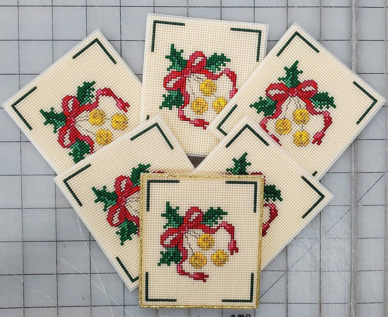 Set of Six, Beautiful Handmade Christmas Cross Stitch Jingle Set of Six, Beautiful Handmade Christmas Cross Stitch Jingle