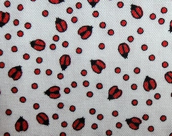 100% cotton Quilting fabric PRICED by the 1/2 yard cut on order. Super cute tiny ladybug ladybugs & dots on white background