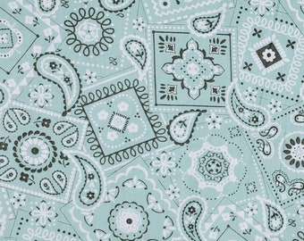 Dusty baby turquoise bandana print   100% cotton Quilting fabric PRICED by the 1/2 yard cut on order.