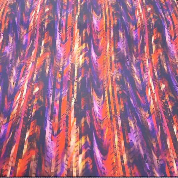 Hoffman bold bright sunset colors orange hot pink violet purple abstract stripes 100% cotton Quilting fabric by the 1/2 yard cut upon order