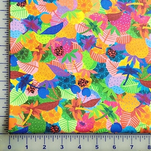 Stof bold bright insects ladybird ladybugs & floral. 100% cotton Quilting fabric by the 1/2 yard cut on order