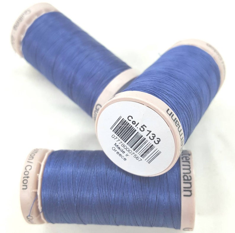 100/% cotton Gutermann Guterman hand quilting thread Color blue 5133 200 meters 220 yards Strong 40 weight 3 ply glazed cotton