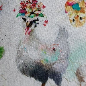 100% cotton Quilting fabric PRICED by the 1/2 yard, cut on order.  Funny Farm, chicken chickens chics.  Just too fun
